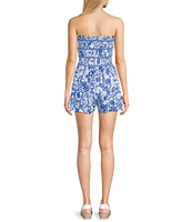 TCEC Floral Print Strapless Smocked Bodice Romper