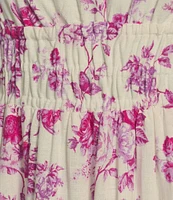 TCEC Flutter Sleeve Floral Printed Back Cutout Linen Blend Midi Dress