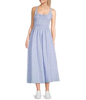 TCEC Gingham Square Neck Smocked Bodice Midi Dress