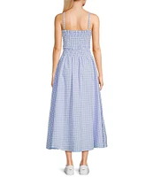 TCEC Gingham Square Neck Smocked Bodice Midi Dress