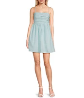 TCEC Gingham Square Neck Spaghetti Strap Shirred Bodice Bow Back Fit & Flare Dress
