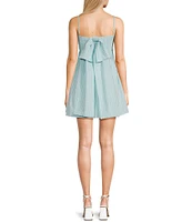 TCEC Gingham Square Neck Spaghetti Strap Shirred Bodice Bow Back Fit & Flare Dress