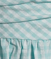TCEC Gingham Square Neck Spaghetti Strap Shirred Bodice Bow Back Fit & Flare Dress
