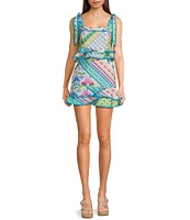 TCEC Patchwork Printed Ricrac Trim Cropped Tank Top & Matching Asymmetrical Hem Skirt Set