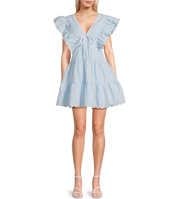 TCEC Ruffle Sleeve Bow Mini Dress