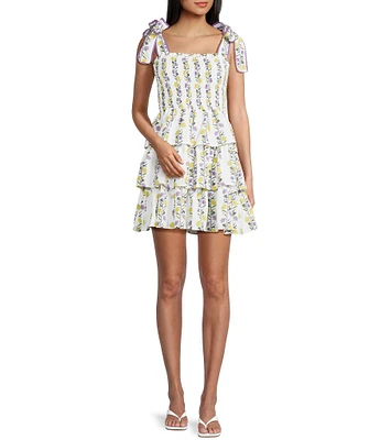 TCEC Sleeveless Floral Printed Tie-Shoulder Fit-And-Flare Dress