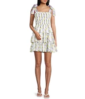 TCEC Sleeveless Floral Printed Tie-Shoulder Fit-And-Flare Dress
