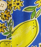 TCEC Sleeveless Lemon Print Square Neck Button Front Belted Midi Dress