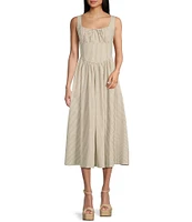 TCEC Stripe Print Square Neck Sleeveless Corset Midi Dress