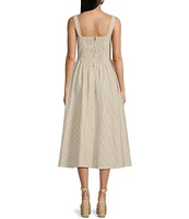 TCEC Stripe Print Square Neck Sleeveless Corset Midi Dress