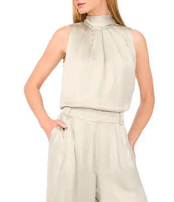 Ted Baker London Charmeuse Mock Neck Sleeveless Back Tie Blouse