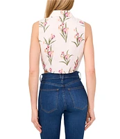 Ted Baker London Cotton Poplin Floral Print Point Collar Sleeveless Cropped Button Front Top