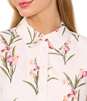 Ted Baker London Cotton Poplin Floral Print Point Collar Sleeveless Cropped Button Front Top