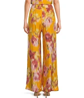 Ted Baker London Hitako Woven Abstract Print Pocketed Wide Leg Coordinating Trouser Pants