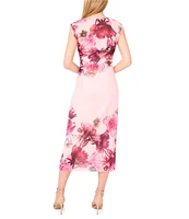 Ted Baker London Mesh Floral Print Round Neck Cap Sleeve Midi Dress