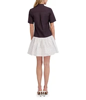 Ted Baker London Poplin Floral Polka Dot Print Collar Short Sleeve Drop Waist Dress