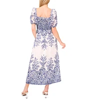 Ted Baker London Printed Eyelet Square Neck Short Puff Sleeve Dress