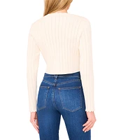 Ted Baker London Ribbed Pointelle Scallop Round Neck Long Sleeve Cardigan