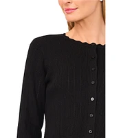 Ted Baker London Ribbed Pointelle Scallop Round Neck Long Sleeve Cardigan