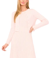 Ted Baker London Ribbed Pointelle Scallop Round Neck Long Sleeve Cardigan