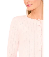 Ted Baker London Ribbed Pointelle Scallop Round Neck Long Sleeve Cardigan