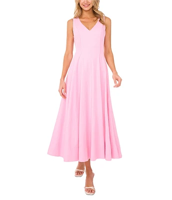 Ted Baker London V-Neck Sleeveless Pleated A-Line Maxi Dress