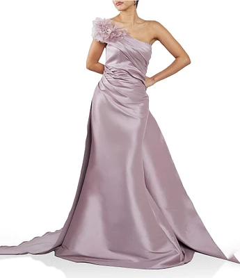 Terani Couture 3D Applique One Shoulder Stretch Mikado Mermaid Gown