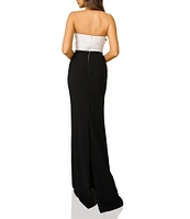 Terani Couture 3D Bow Bodice Strapless Crepe Sheath Gown