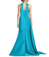 Terani Couture 3D Floral Strapless Stretch Mikado Drape Front Sheath Gown