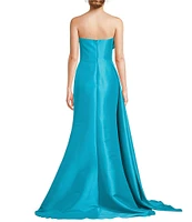 Terani Couture 3D Floral Strapless Stretch Mikado Drape Front Sheath Gown