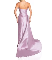 Terani Couture 3D One Shoulder Side Train Taffeta Gown