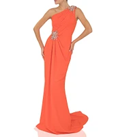 Terani Couture Beaded One Shoulder Sleeveless Beaded Waist Gown