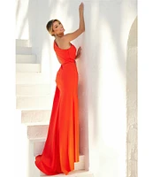 Terani Couture Beaded One Shoulder Sleeveless Beaded Waist Gown