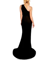 Terani Couture Beaded One Shoulder Sleeveless Beaded Waist Gown