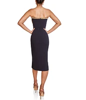 Terani Couture Beaded Trim Strapless Crepe Sheath Midi Dress