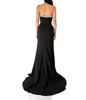 Terani Couture Beaded Trim Strapless Mermaid Gown