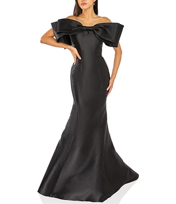 Terani Couture Bow Front Off the Shoulder Sleeveless Mermaid Gown