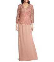 Terani Couture Crepe Straight Neck Long Sleeve Beaded 3D Petal Removeable Jacket Gown