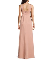 Terani Couture Crepe Straight Neck Long Sleeve Beaded 3D Petal Removeable Jacket Gown