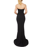 Terani Couture Crepe Strapless Sweetheart Neck Sleeveless Beaded Side Slit Gown