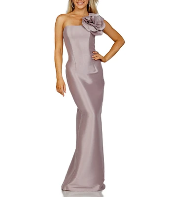 Terani Couture Floral Applique Strapless Gown