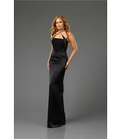 Terani Couture Halter Neck Corset Bodice Mikado Column Gown