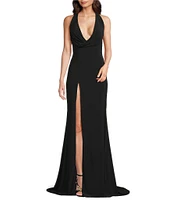 Terani Couture Halter Neck Sleeveless Jersey Column Gown