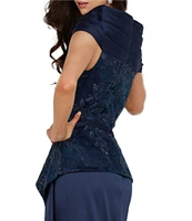 Terani Couture Lace Sweetheart Neck Cap Sleeve Front Slit Mermaid Gown