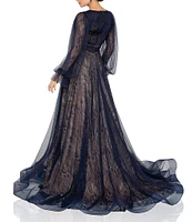 Terani Couture Lace V-Neck Long Sleeve Gown