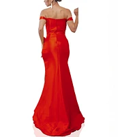 Terani Couture Mikado Sweetheart Off-the-Shoulder Neckline Bow Gown