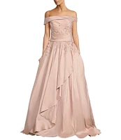 Terani Couture Off-the-Shoulder 3D Floral Detailed Embroidered Cascading Ball Gown