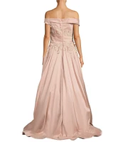Terani Couture Off-the-Shoulder 3D Floral Detailed Embroidered Cascading Ball Gown