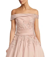 Terani Couture Off-the-Shoulder 3D Floral Detailed Embroidered Cascading Ball Gown