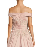 Terani Couture Off-the-Shoulder 3D Floral Detailed Embroidered Cascading Ball Gown